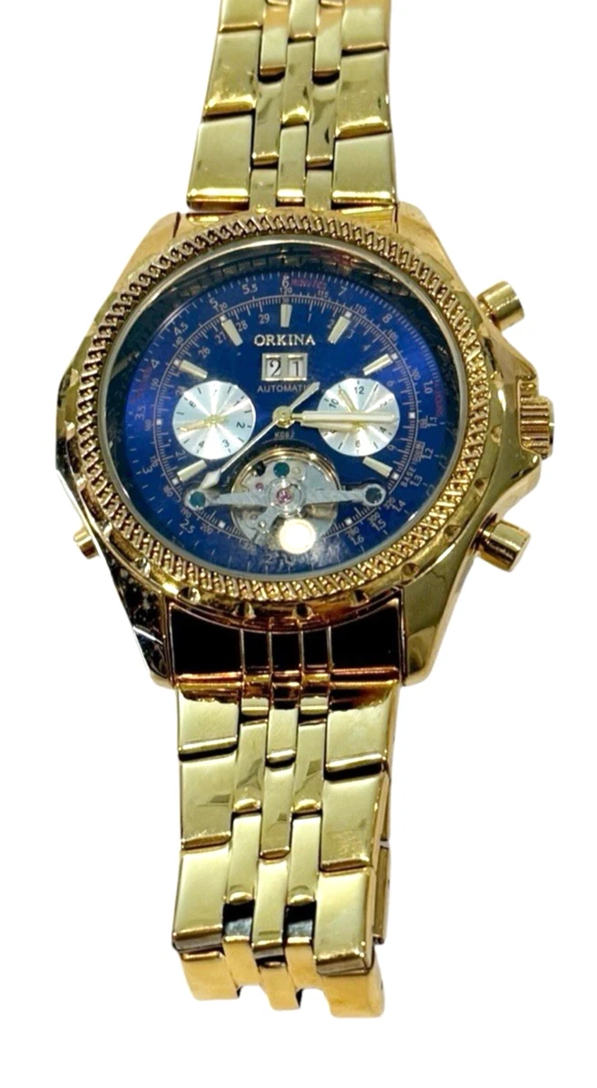 Montre Automatique Orkina KC110 - Phase De Lune, Jour, Date, Vision AR - Boîtier Acier 41mm - Années 90 - Occasion, Léger Retard à Long Terme
