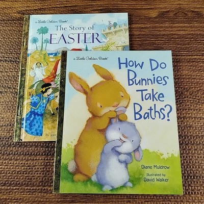 The Story Of Easter & How Do Bunnies Take Baths 2 Little Golden Book Lot