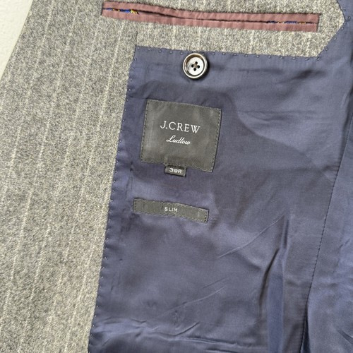 J Crew Mens Blazer Ludlow Slim Italian Cloth Gray Striped Wool Blend 39R - Picture 9 of 17