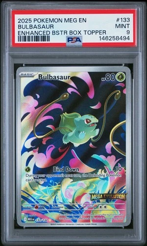 2025 POKEMON MEG EN-MEGA EVOLUTION ENHANCED BOOSTER BOX TOPPER BULBASAUR PSA 9