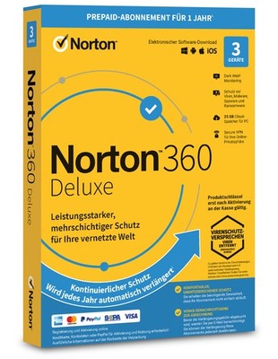 Norton 360 Deluxe 3 Geräte 1 Jahr Internet Security Antivirus 2026/2027 ESD Key