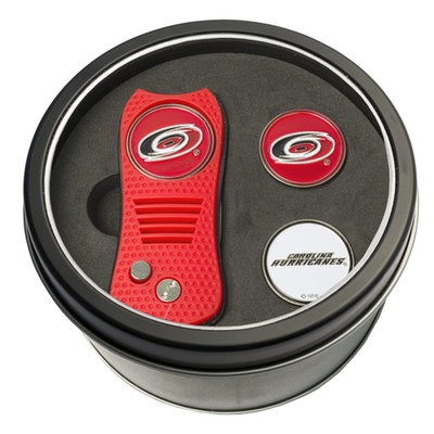 Team Golf Nhl Carolina Hurricanes 2 Ball Markers Tin Gift Set Retractable Divot