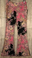 No Boundaries FLARE Pants L XL 2X or 3X  Juniors Pink Black Floral High Rise NEW