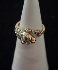 9ct Gold Hallmarked Diamond And Emerald Panther Ring Size K 2.86g