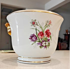 Rare 5" tall Trenton Art Pottery NJ Gold/Flowers on White Porcelain Planter Pot — photo 9