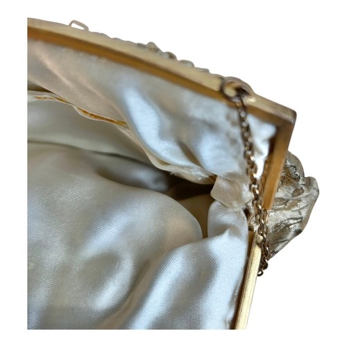 Vintage French Brocade Gold Tones Delicate Chain Silk Interior Mini Evening Bag - Picture 9 of 10