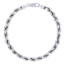 10k White Gold Mens 5mm Diamond Cut Rope Genuine Italian Chain Link Bracelet 8"