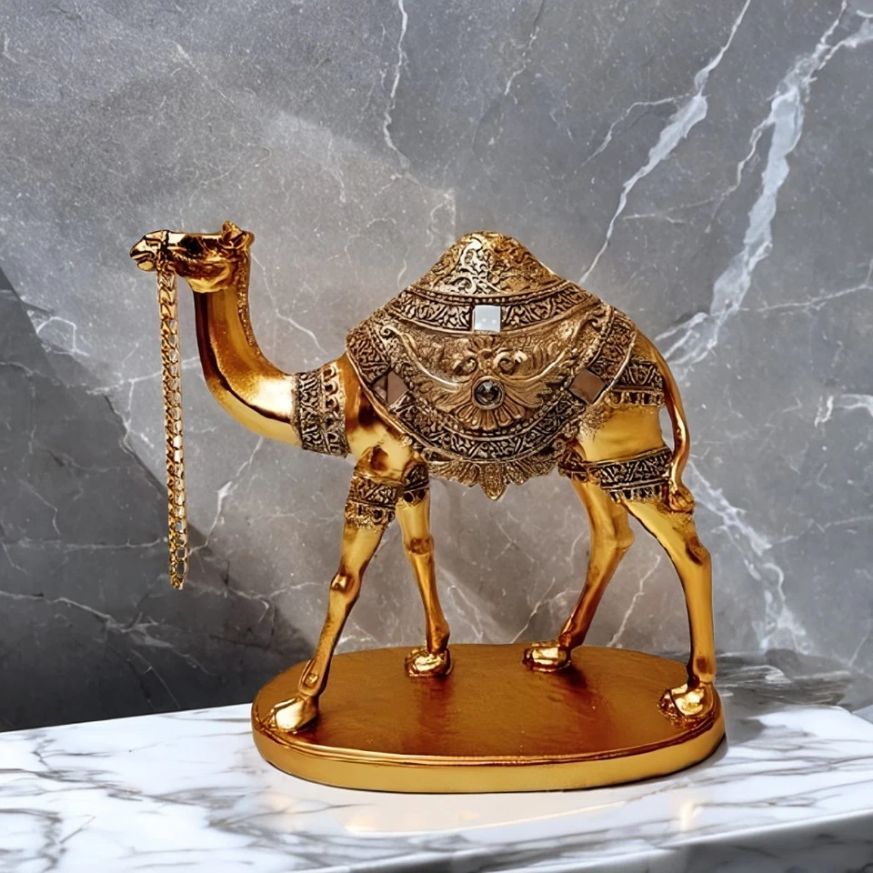 9"W Golden Color Ornate Camel Decorative Figurine OrnamentDecor Unique Gift