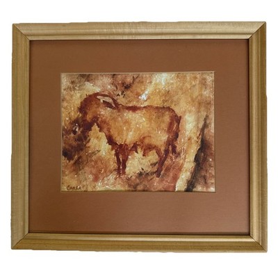 Paleolithic Ancient Cave Art Painting Auroch Bison Ram Signed Carla