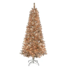 Puleo International 6.5 ft. Pre-Lit Rose Gold Tree with 300 UL- Listed Lights