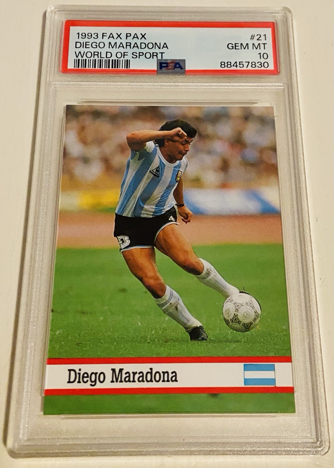 Diego Maradona 1993 Fax Pax World of Sport #21, PSA 10, Argentina ⚽️🔥 🇦🇷 view 2