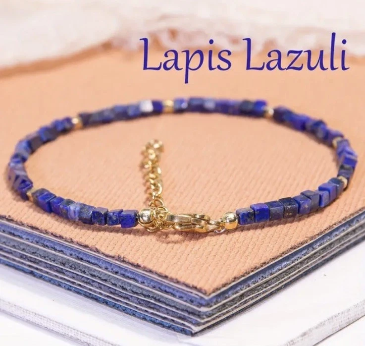 ✅ Lapis Lazuli Edelstein Armband Blau Gold Natürlich Stein Perlen Kette Damen ✅ - Bild 4 von 4