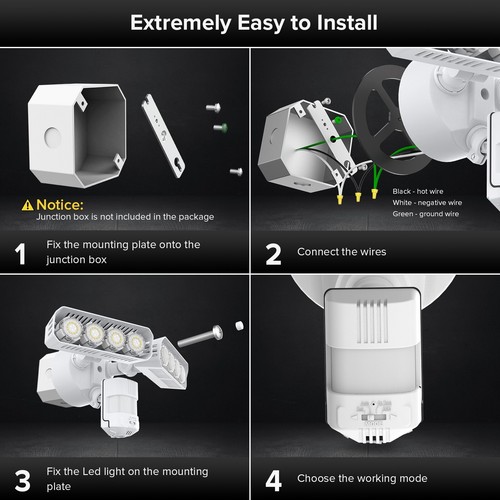 7000lm 54W Ultra Bright Outdoor LED Motion Sensor Lights Security Floodlights - Picture 12 of 12