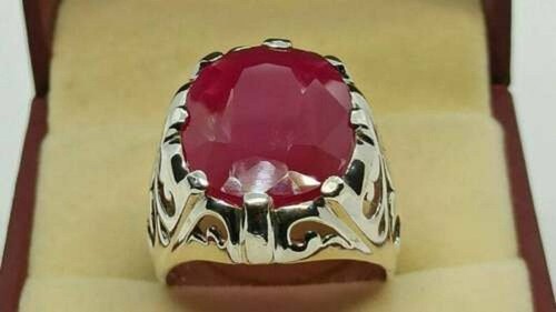 Solid 925 Sterling Silver Natural Ruby Corundum Gemstone Christmas Men's Ring - Picture 8 of 12