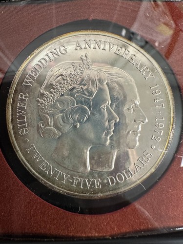 1972 Cayman Islands $25 Sterling Silver Specimen Coin (25th Wedding Anniversary) - Picture 2 of 4
