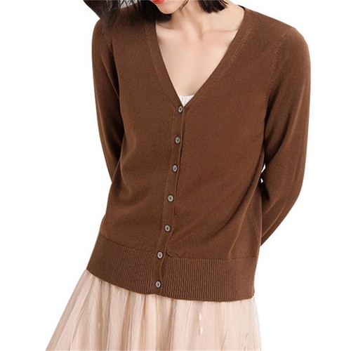 Women's Classic Button Down Long Sleeve V Neck Soft Knit Sweater Cardigan - Picture 15 of 32