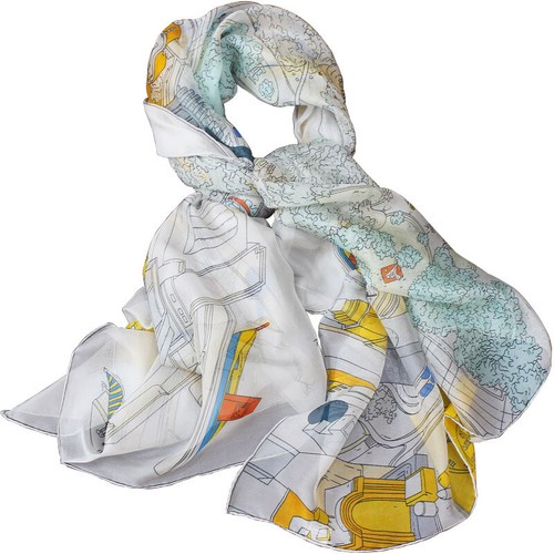 100% Chiffon Silk Wrap Scarf Sarong Beach Hand rolled Harbor Print Thin 54"*54" - Picture 2 of 8