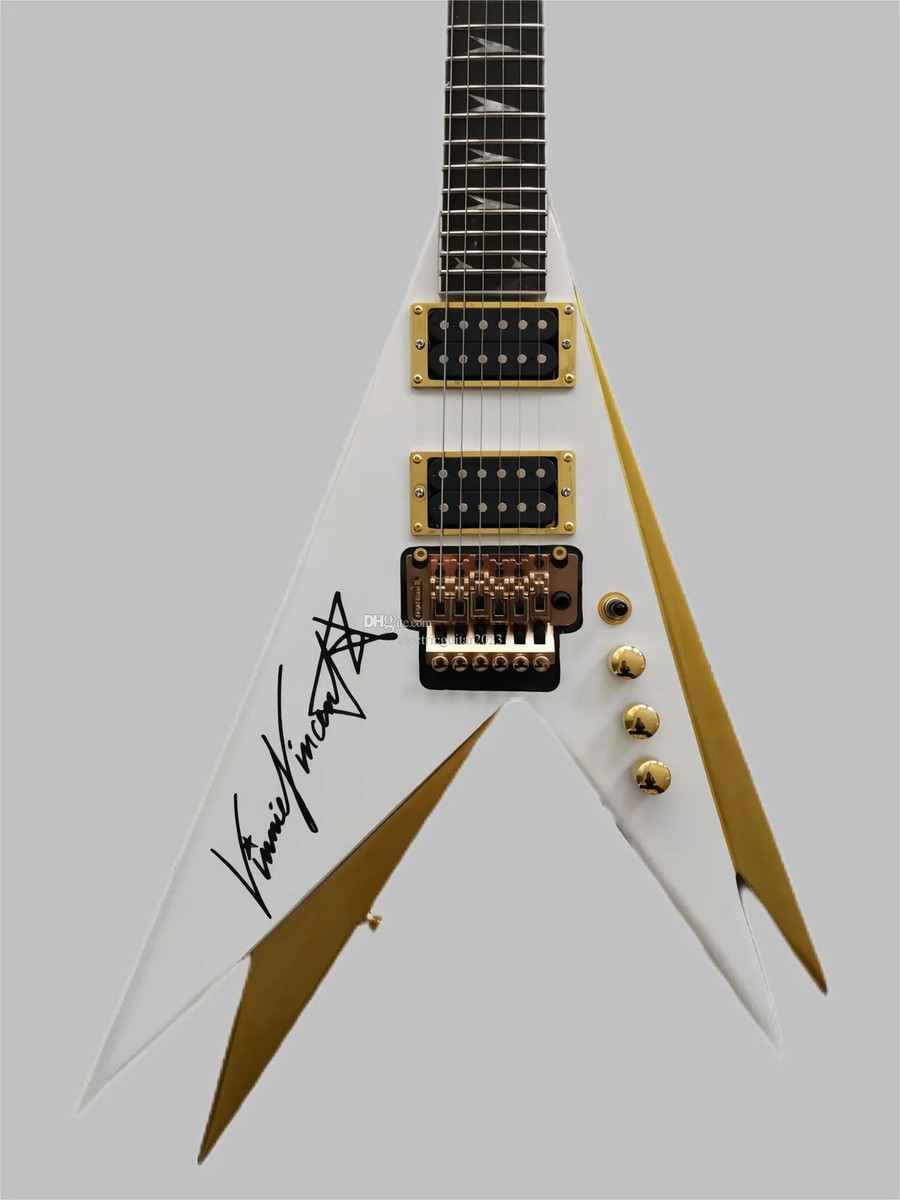 Rare Double V Kiss Vinnie Vincent Pearl White Gold Flying V