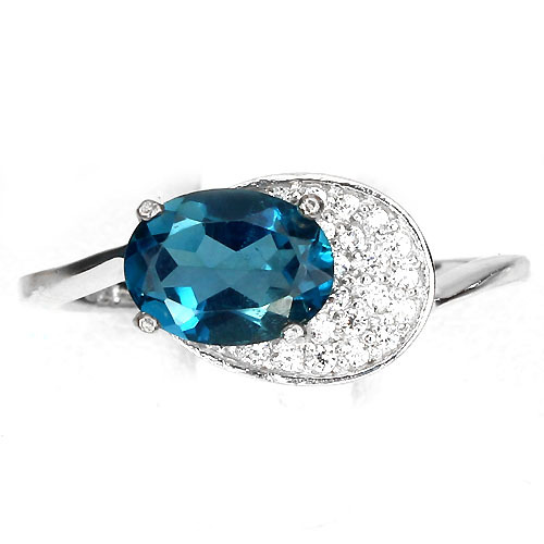 NATUR EDELSTEIN OVALER SCHLIFF 8x6 mm TOP LONDON BLAUTOPAS - W. CZ 925 SILBER RINGGRÖSSE 8# - Bild 3 von 3