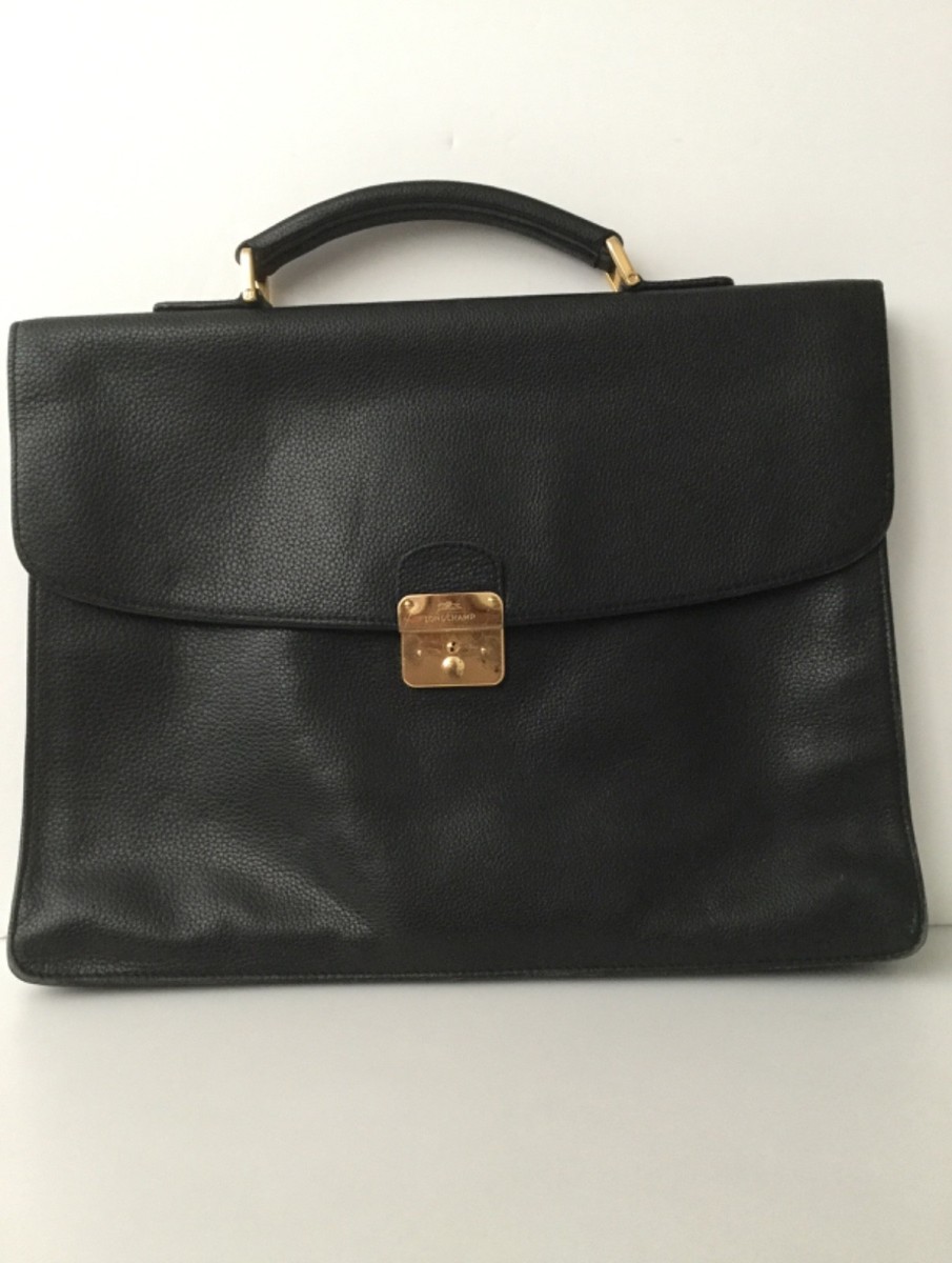 longchamp le foulonne black leather briefcase multi-compartment