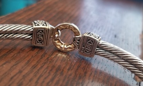 Ross Simon Sterling silver & 18k Yellow Gold accent cable front hook bracelet CI - Picture 8 of 10