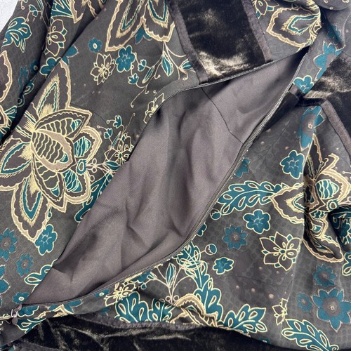 Y2K Green Floral Velvet Trim Peasant Fairycore Fairy Goth Midi Dress Women's sz6 - Picture 10 of 11