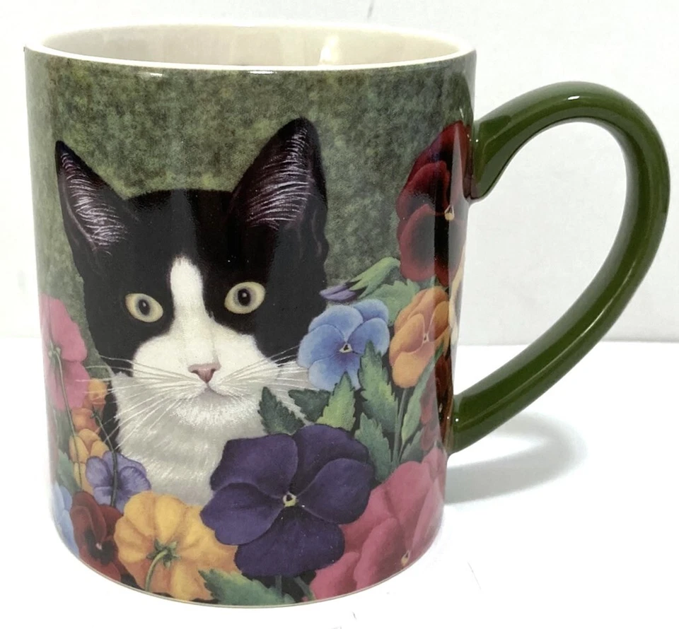 Taza de cerámica con flores de pensamiento de gato de esmoquin de 14 oz con caja de regalo a juego Lang 2012 Foto 4 de 4