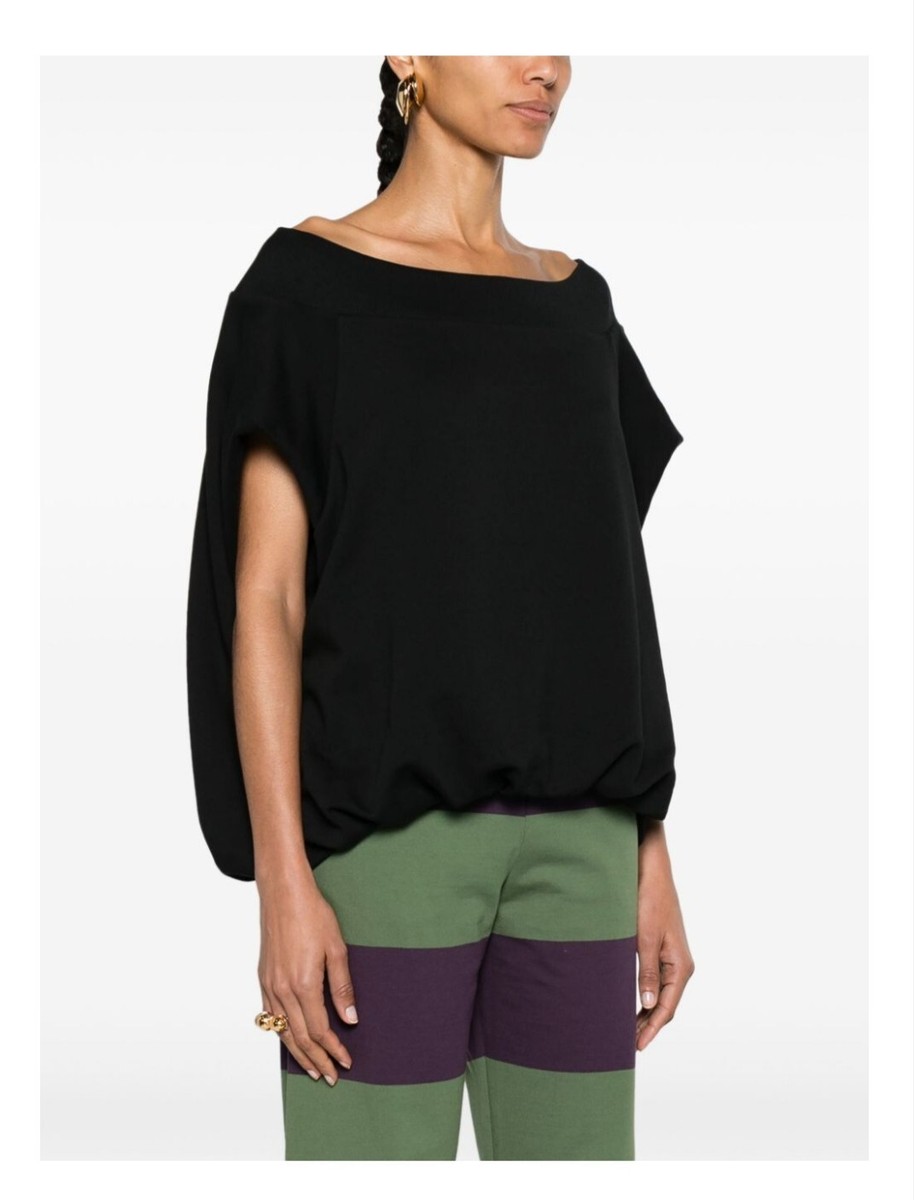 DRIES VAN NOTEN OFF-SHOULDER DRAPED SWEATSHIRT in BLACK size