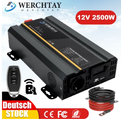 WERCHTAY 2500W 2000W Spannungswandler 12V auf 230V Reiner Sinus Wechselrichter USB AC DC