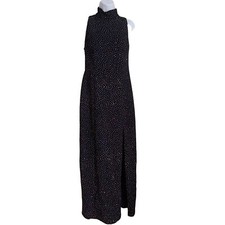 Cache Allover Crystal Rhinestone Evening Sparkly Sleeveless Mock Neck Maxi Dress