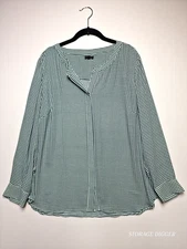 Talbots Women's Shirt White Green Polyester Long Sleeve Button Front Size 1X