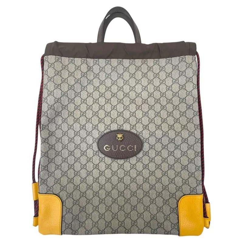 Gucci GG Supreme 473872 Sac à Dos Sac à Dos PVC Cuir Tigre Cordon Beige