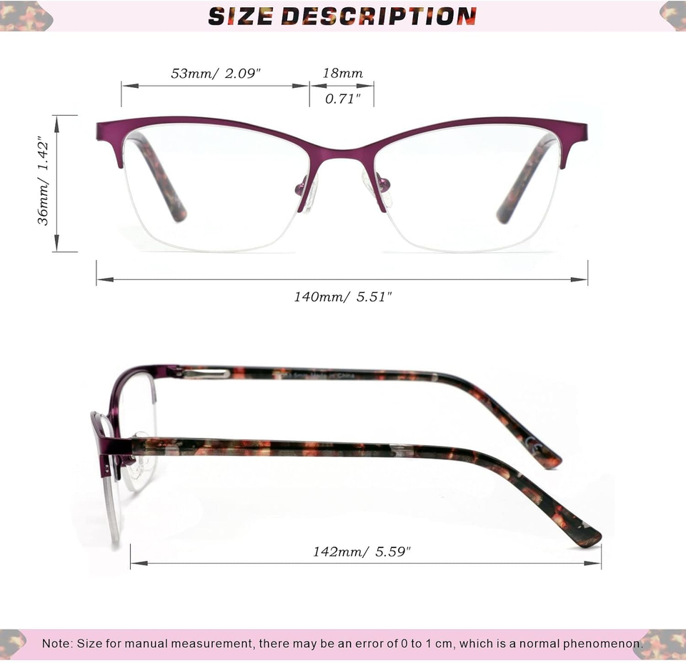 Premium Progressive Multifocus Metal Computer Reading Glasses for Women