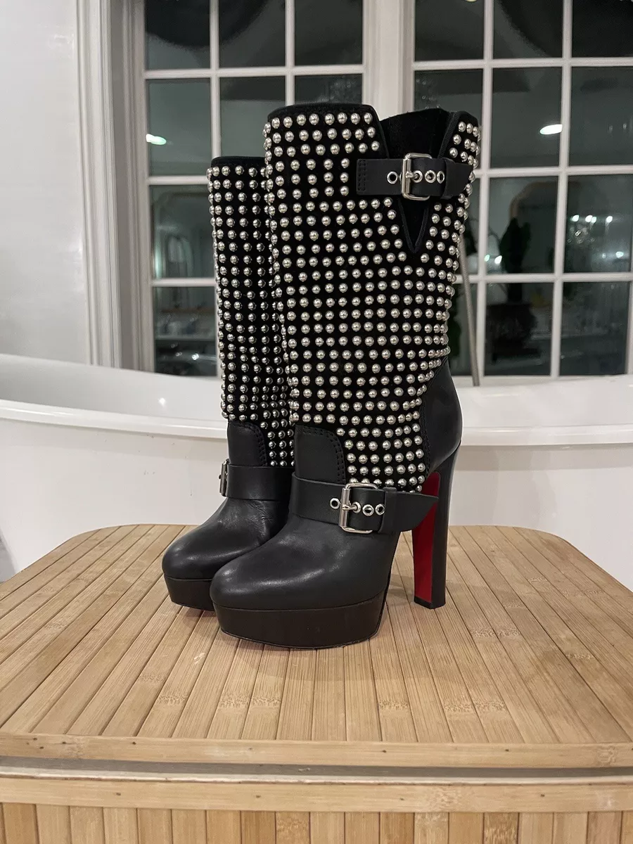 Christian Louboutin MARISA Black Leather Studded Motorcycle