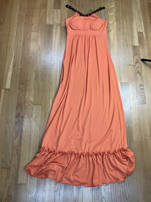open lace back dress Orange Plisse Halter Back Tie Maxi Dress main image 0