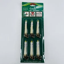 6 Candle Light Ornaments Clip On Plug Into Christmas Tree String Lights 3.75" T