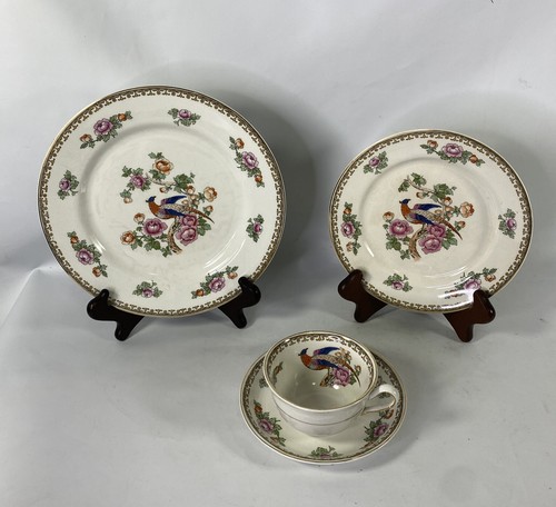Vintage JOHNSON BROTHERS THE MADRAS ￼BIRD PINK & ORANGE FLOWERS Set Of 4 Dishes - Imagen 2 de 12