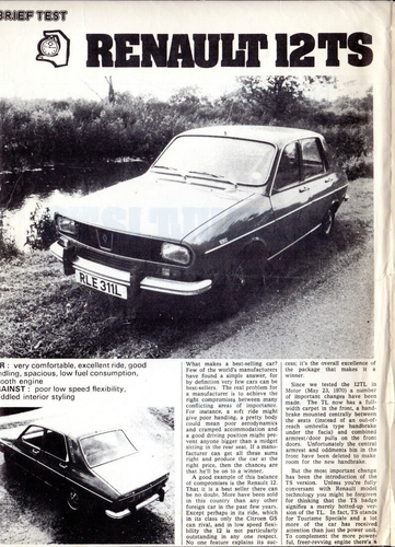 Renault 12 TS Road Test 1973-74 UK Market Foldout Sales Brochure Motor WELL USED - Picture 2 of 2