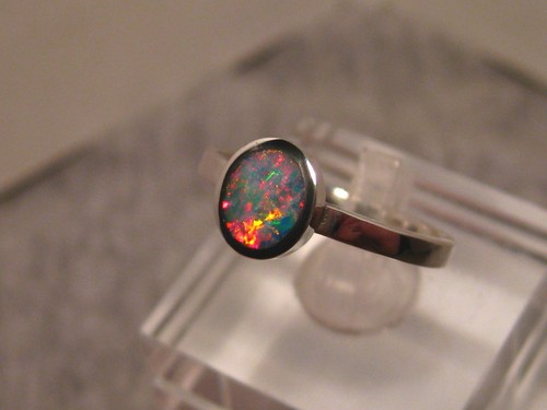 Roter Multi Opal Ring - massiver Edelstein australischer Opal - 0,925 Silber - Größe 5,75 USA - Bild 5 von 10