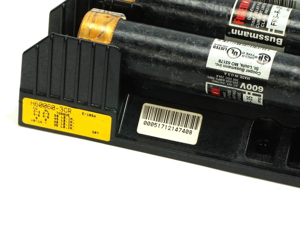 FuseHolder Buss H60030-3CR com 3 PCs Bussmann FRS-R-35 Fusetron 35A 600 VAC - Imagem 3 de 4