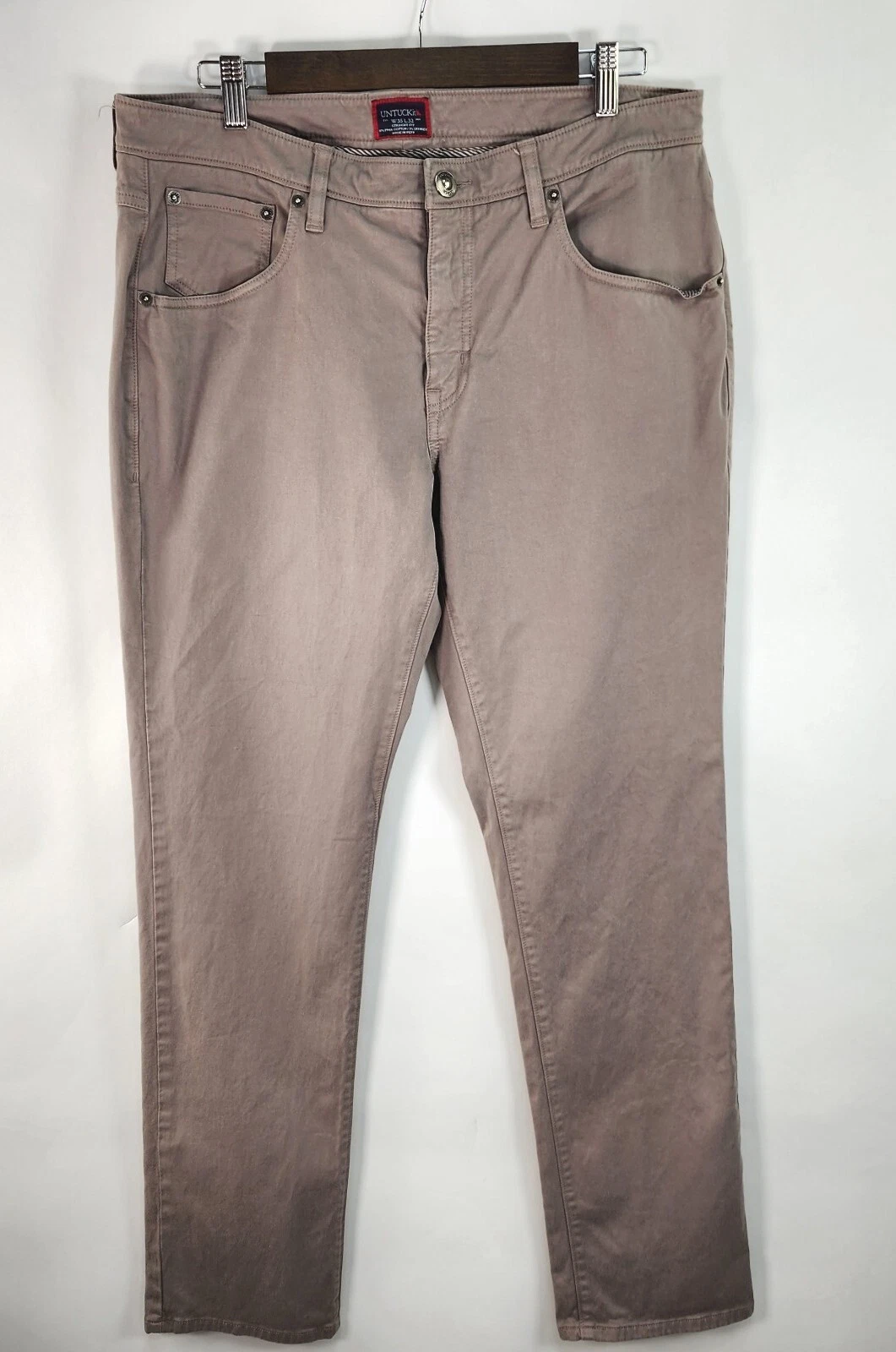 UNTUCKit Pants Mens 35 X 32 Taupe Khaki Renzo 5-Pocket Chino Relaxed Pima Cotton