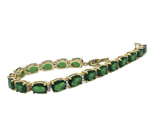 Pulsera Tenis Acabado Oro Amarillo Verde Esmeralda y Diamante Creado Envío Gratis - Imagen 4 de 8