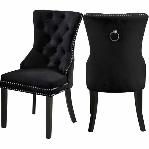 Set of 2 Elegant Tufted Velvet Fabric Upholstered Modern Dining Chairs Nail Trim - Picture 24 of 33