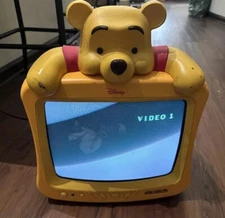 Vtg Disney Winnie the Pooh 13" Yellow Color TV  Set  Tested And Works
