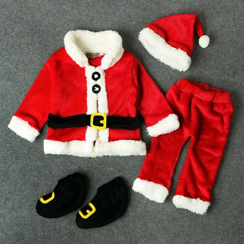 Christmas Kids Baby Boys Girls Santa Claus Cosplay 4Pcs Outfit Set Fancy Dress - Picture 4 of 13