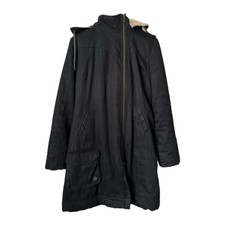 Hemp Hoodlamb Parka Length Jacket Asymmetrical Zipper Hemp Trench Fully Lined M
