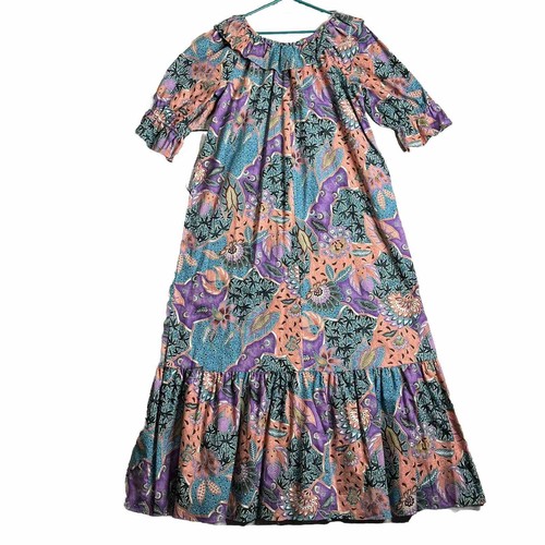 Vintage Hilo Hattie Hawaiian Dress Large Maxi Muumuu Ruffle Hem - Picture 6 of 7
