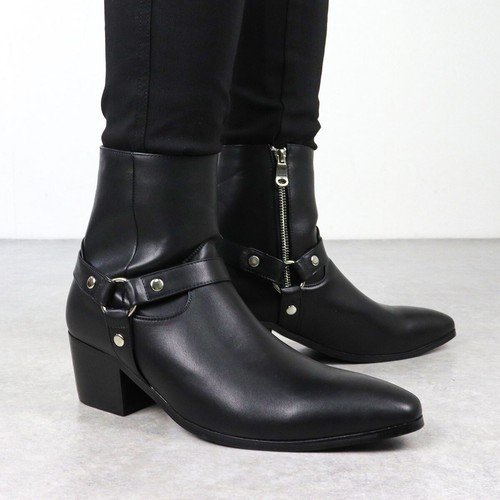 Britische spitz zulaufende Herren Stiefeletten Chelsea Boot formell elegant Clubwear Schuhe Blockabsatz - Bild 2 von 17