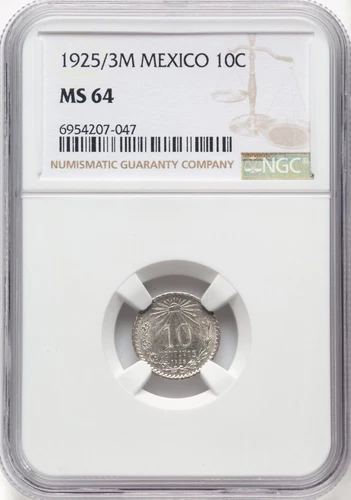 MEXICO ESTADOS UNIDOS 1925/3  10 CENTAVOS COIN CERTIFIED UNCIRCULATED NGC MS64