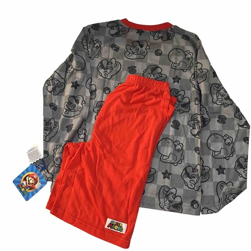 Super Mario Boys Pajama Set L/Sleeve Shirt Gray Shorts Red Size 12 - Picture 4 of 4
